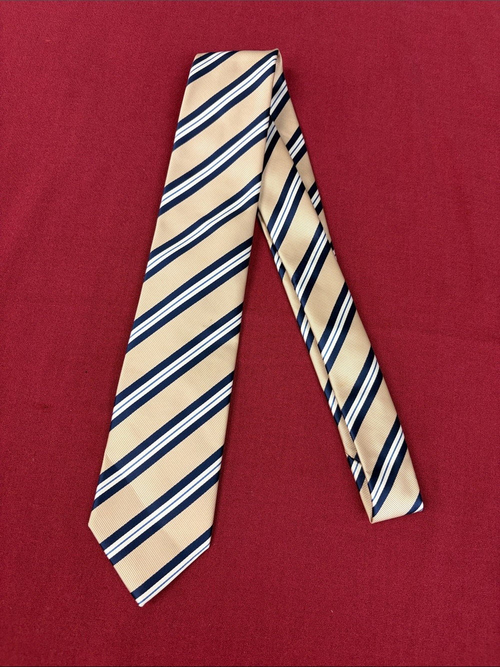 Puccini Beige and Navy Stripe Men's Hand Made Microfiber Tie
